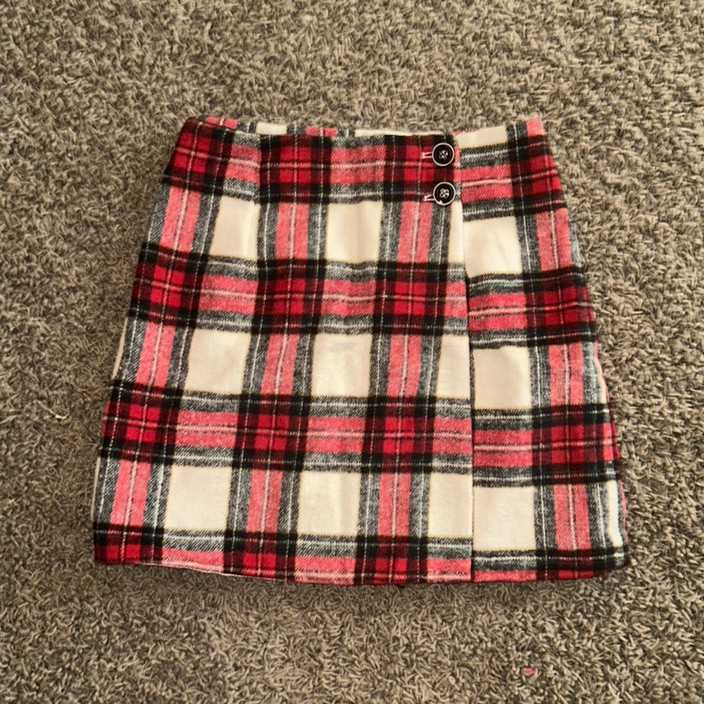 Red and black plaid flannel skirt